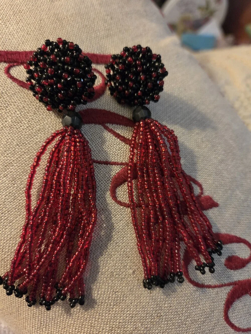 Beautiful Handmade Vintage Long Bead Tassel • Boho Earrings